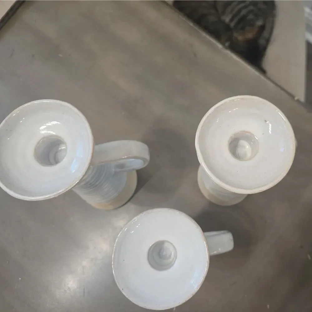 Set Of 3 Mud Pie Farm Taper Candle Stick Holders Glazed Ceramic